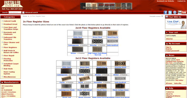 Installerstore - Browse Floor Register Sizes